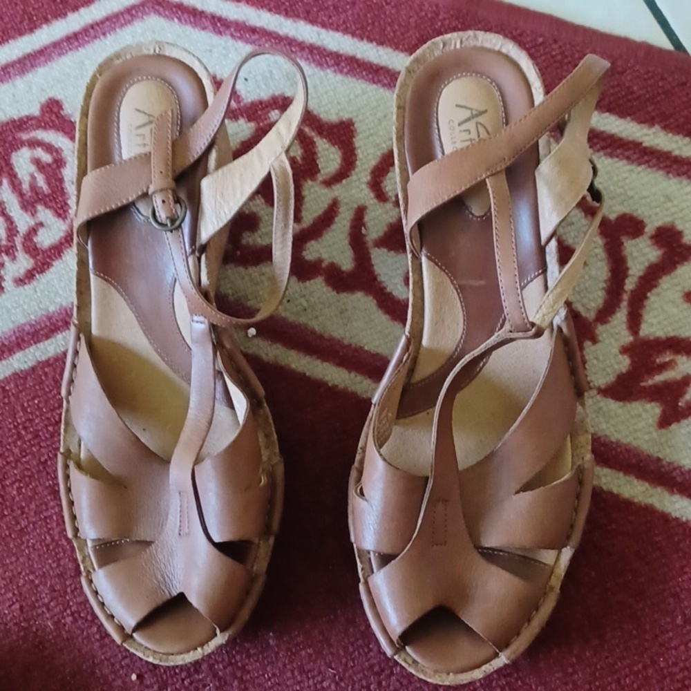 Clarks Artisan Alameda Cork Leather Wedge Sandals